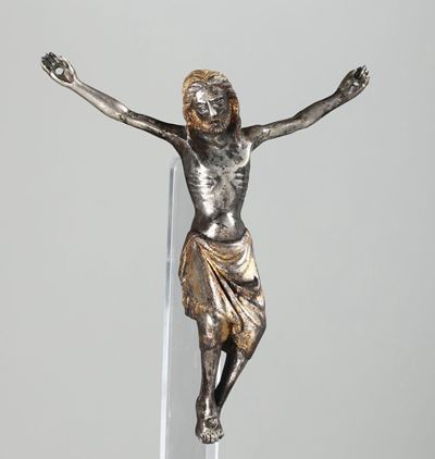 Corpus Christi Argento Fuso, Cesellato e Dorato Probabile Oreficeria Gotica Italiana del XIV-XV S...