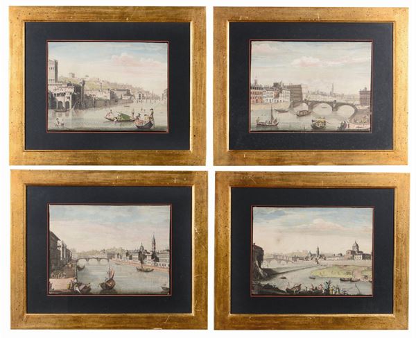 Quattro incisioni con vedute di Firenze, XVIII-XIX secolo