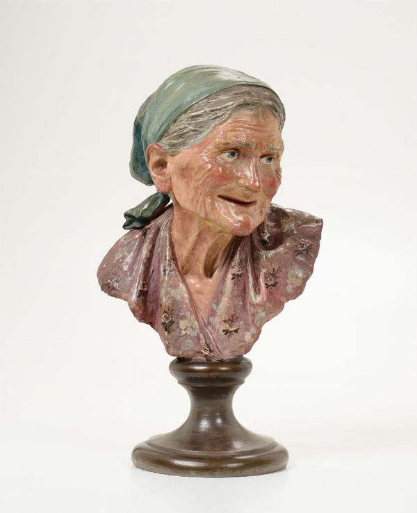 Busto di anziana in terracotta policroma. Scultore napoletano del XIX secolo