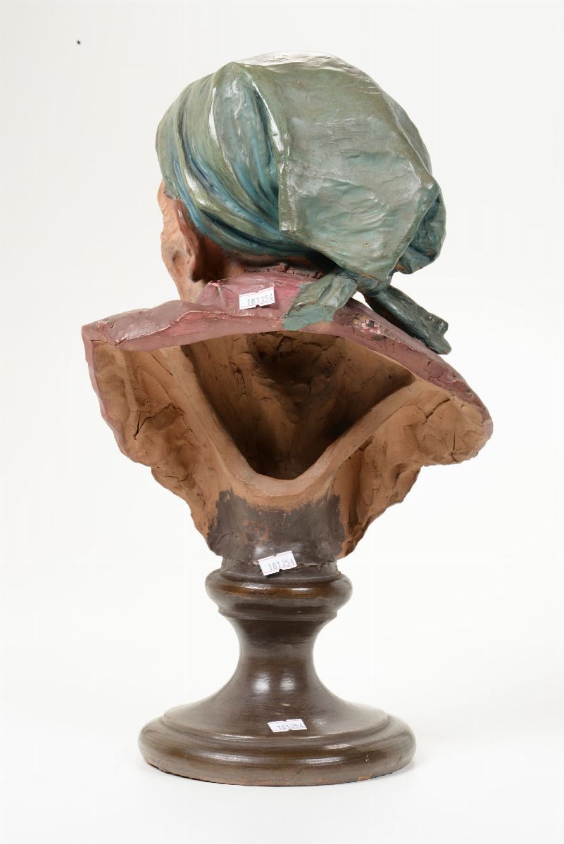 Busto di Anziana in Terracotta Policroma. Scultore Napoletano del XIX Secolo
