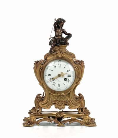 Pendola da Tavolo in Bronzo Dorato, Francia XIX Secolo