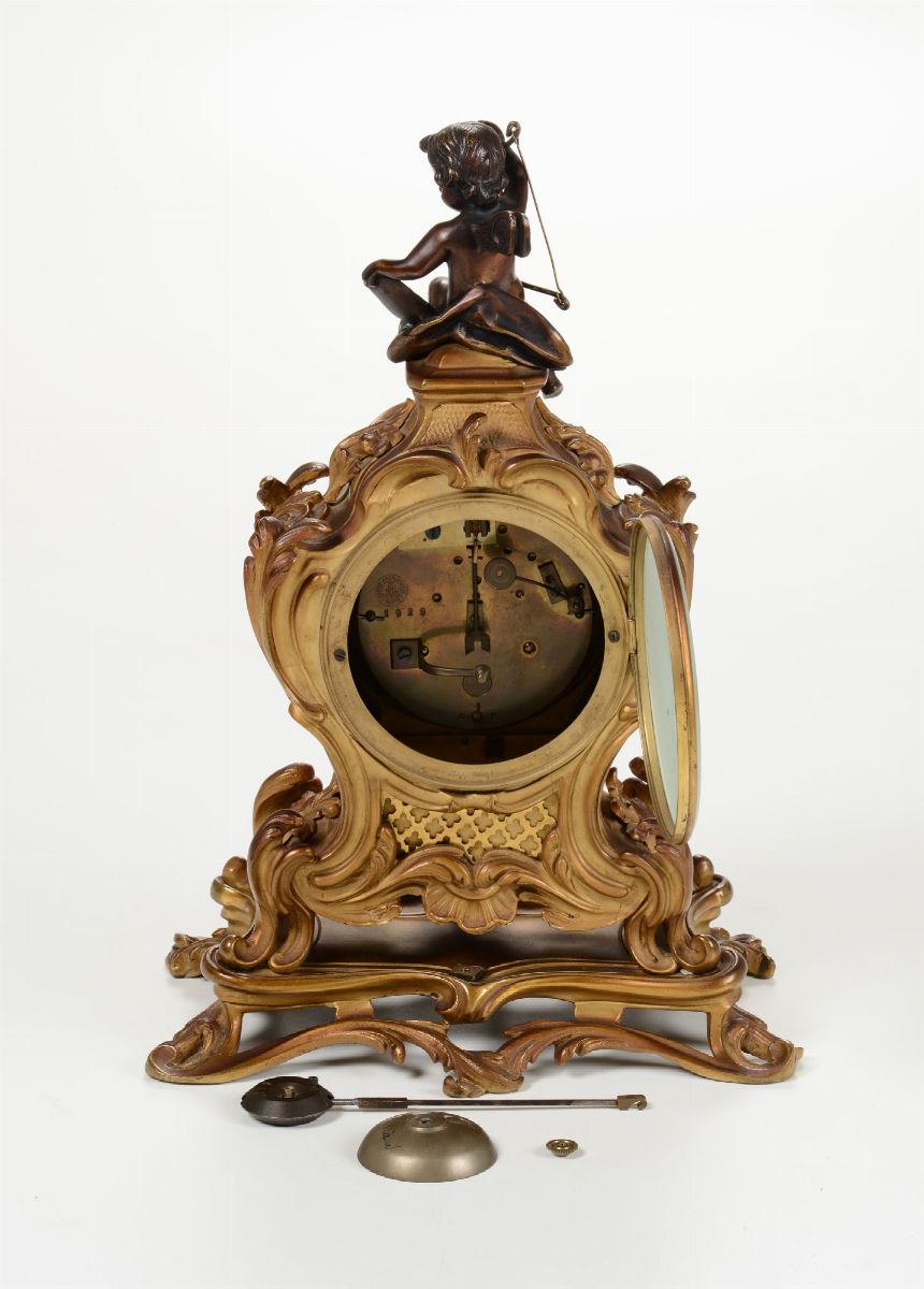 Pendola da Tavolo in Bronzo Dorato, Francia XIX Secolo