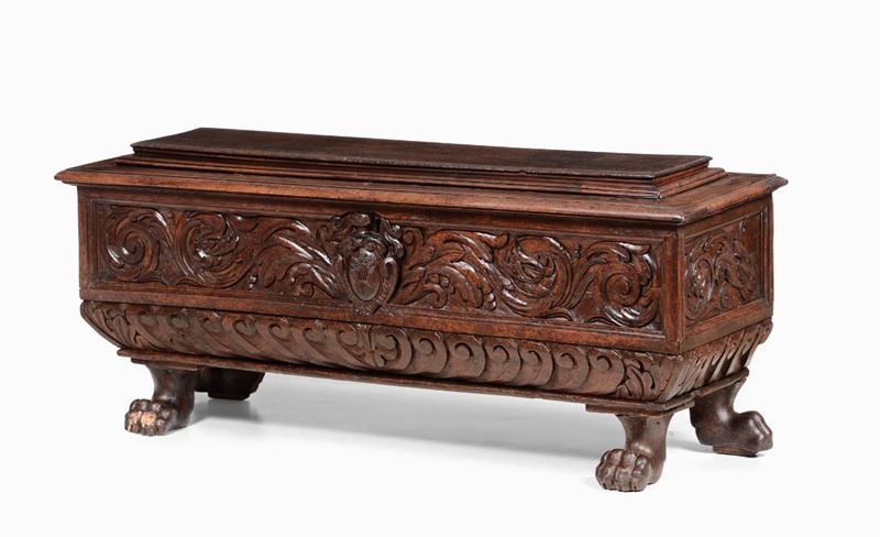 Cassapanca in legno intagliato, XVI-XVII secolo  - Auction Fine Art - I - Cambi Casa d'Aste