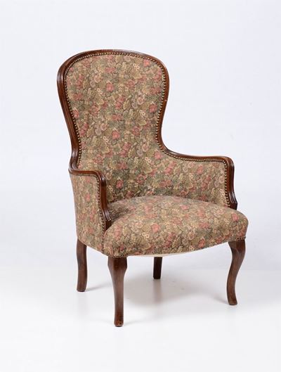 Poltrona in Legno Rivestita con Tessuto Floreale, XIX Secolo
