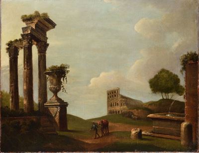 Scuola del XVIII Secoloveduta con Rovine e Viandanti