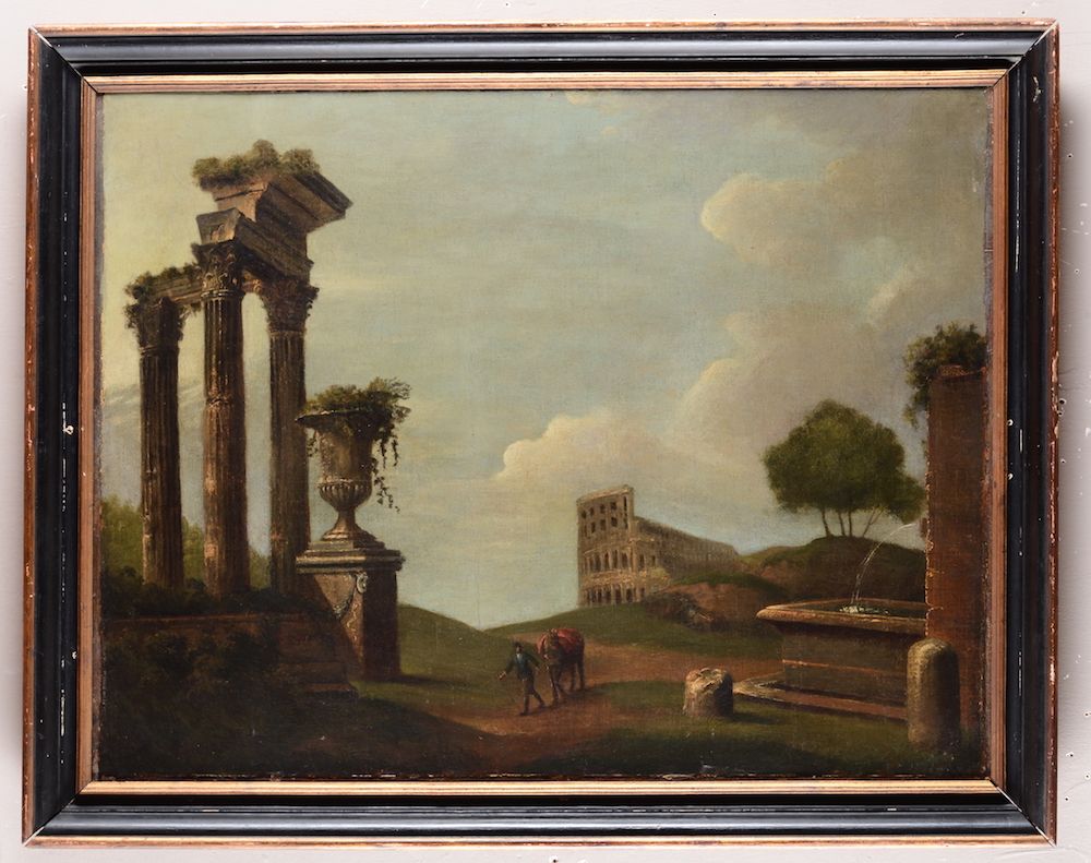 Scuola del XVIII Secoloveduta con Rovine e Viandanti