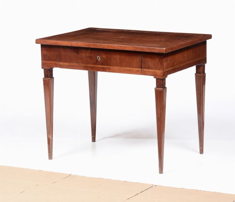 Tavolo lastronato e filettato ad un cassetto, XIX secolo  - Auction Fine Art - I - Cambi Casa d'Aste