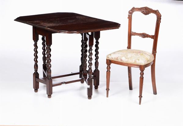 Tavolino a rocchetto a bandelle e sedia, XIX-XX secolo
