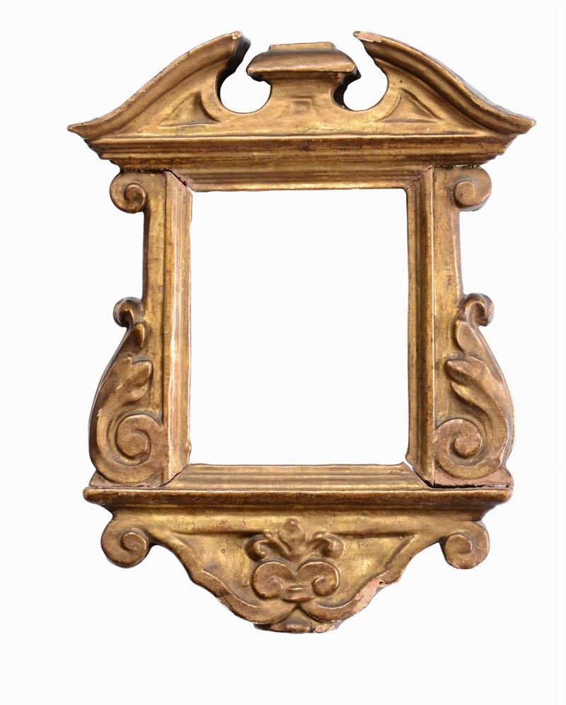 Cornicetta in legno intagliato e dorato, XVIII-XIX secolo  - Asta Asta a Tempo Arredi e Antiquariato - V - Cambi Casa d'Aste