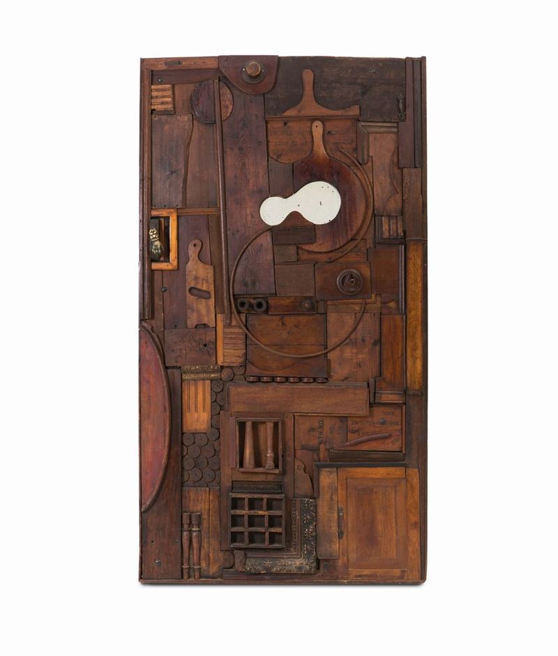 Pucci de Rossi, a wooden sculpture-door with a mirrored glass inlay. Original signature. Italy, 1973  - Auction Design 200 - Cambi Casa d'Aste