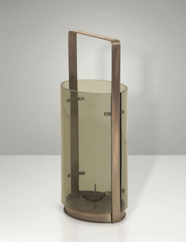 Max Ingrand, an umbrella stand in chromed metal and curved glass. Fontana Arte Prod., Italy, 1960 ca.