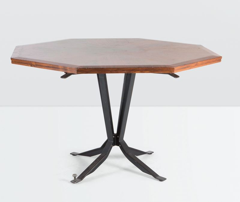 Leonardo Fiori, a table with a metal structure and a wooden top. ISA Prod., Italy, 1950 ca.  - Auction Design 200 - Cambi Casa d'Aste
