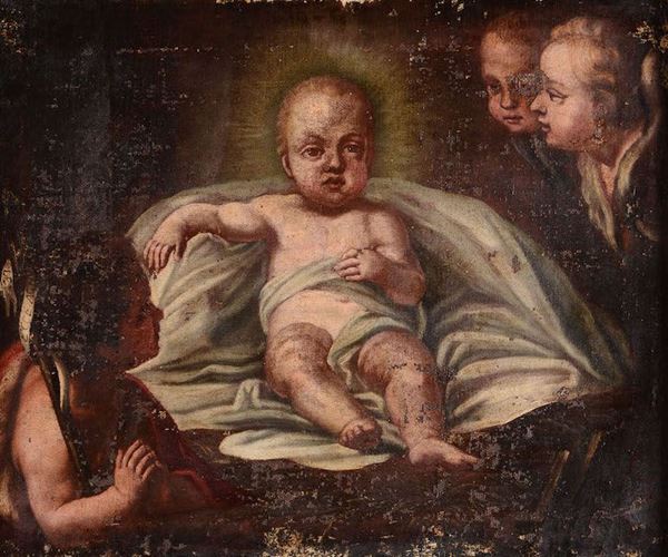 Scuola del XVIII secolo Gesù Bambino tra gli angeli