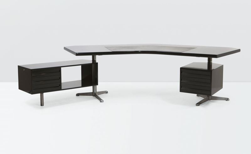 Osvaldo Borsani, a T96 executive desk in lacquered wood, steel and polished aluminum. Original label. Tecno Prod., Italy, 1956  - Auction Design 200 - Cambi Casa d'Aste