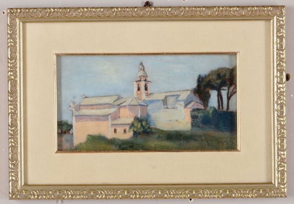 Pittore del XX secolo Paesaggio con chiesa