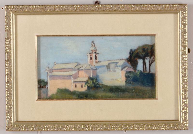 Pittore del XX secolo Paesaggio con chiesa  - Asta Asta a Tempo Pittura - Cambi Casa d'Aste