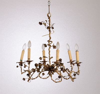 Lampadario a Sei Luci in Metallo Dipinto, XX Secolo