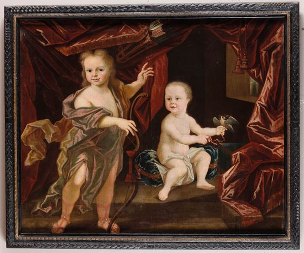 Scuola italiana del XVIII secolo Ritratto di bambini con frecce e faretra