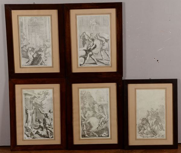 Gruppo di cinque incisioni a soggetto storico, XVIII-XIX secolo