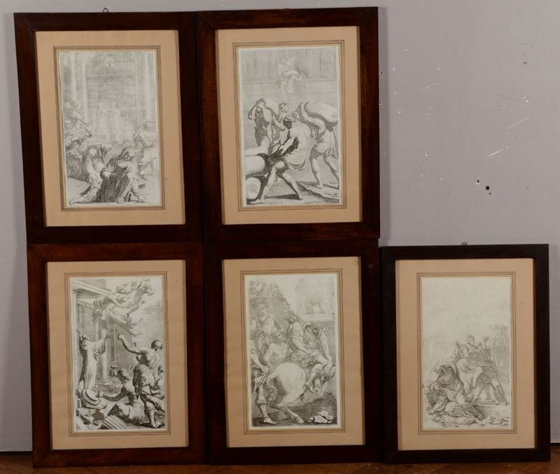 Gruppo di cinque incisioni a soggetto storico, XVIII-XIX secolo  - Asta Antiquariato - I - Cambi Casa d'Aste