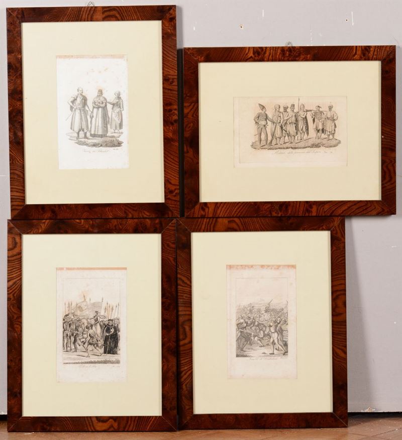 Gruppo di quattro incisioni con soggetti diversi, XIX secolo  - Asta Antiquariato - I - Cambi Casa d'Aste