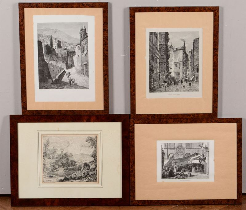 Gruppo di quattro incisioni con vedute di Genova, XIX secolo  - Auction Fine Art - I - Cambi Casa d'Aste