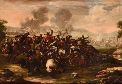 Jacques Curtois Detto il Borgognone (saint-hyppolite 1621 - Roma 1676)scene di Battaglia