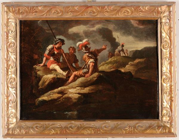 Scuola Italiana del XVIII secolo Paesaggio con soldati