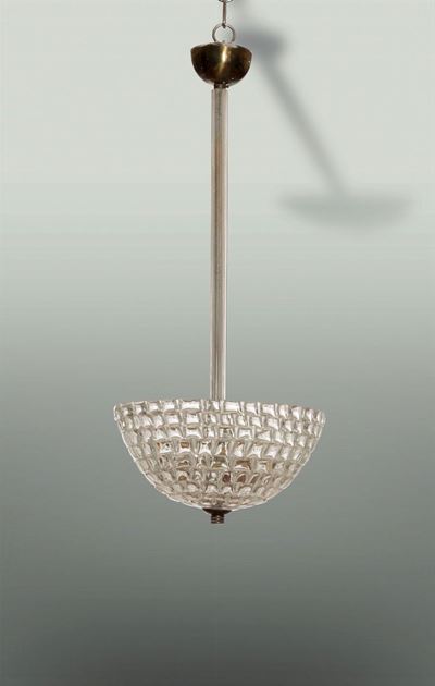 Lampada a Sospensione con Struttura in Metallo e Vetro di Murano.