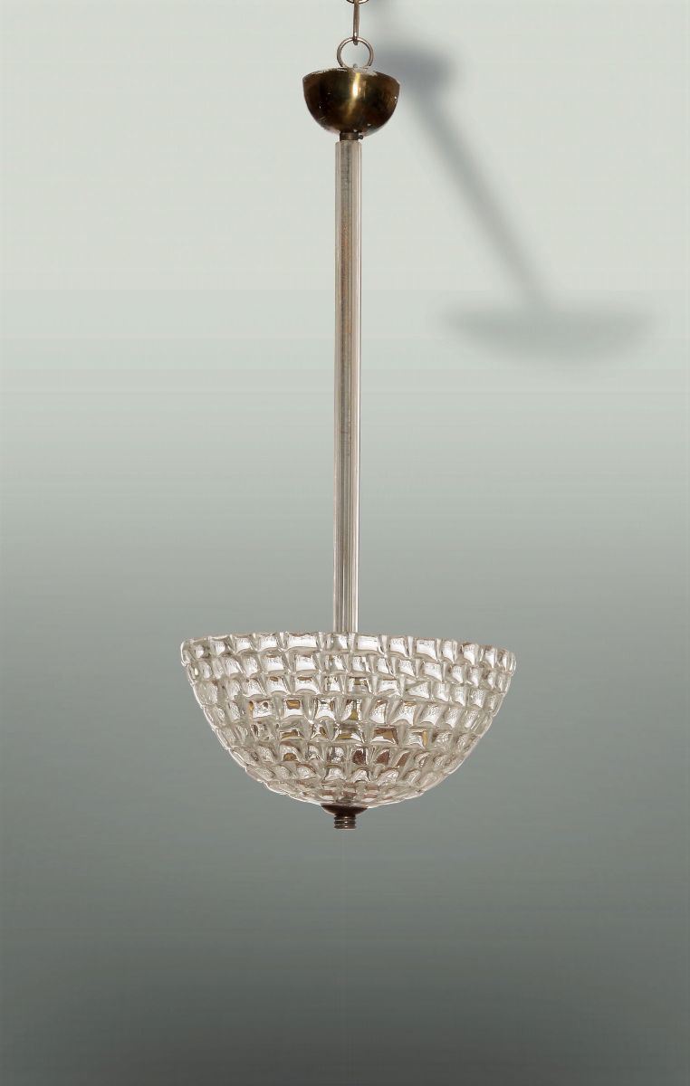 Lampada a sospensione con struttura in metallo e vetro di Murano.  - Auction Design - Cambi Casa d'Aste