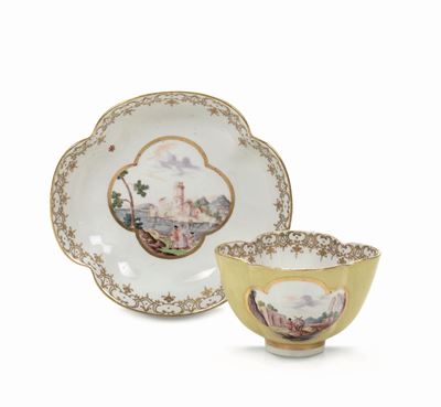 Rara Tazza con Piattino Doccia, Manifattura Ginori, Verso il 1760