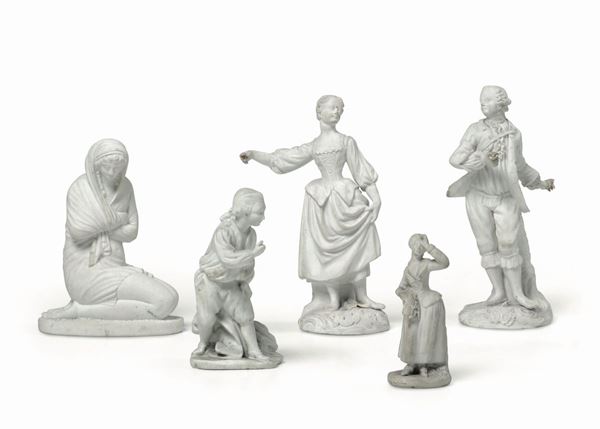 Cinque figurine Varie manifatture, XVIII-XIX secolo