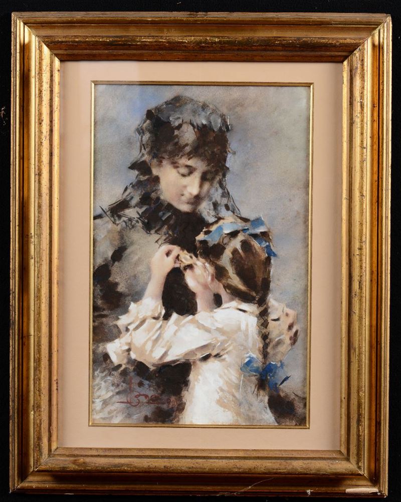 Pittore del XIX secolo Madre e figlia, 1893  - Auction Paintings and Drawings Timed Auction - I - Cambi Casa d'Aste