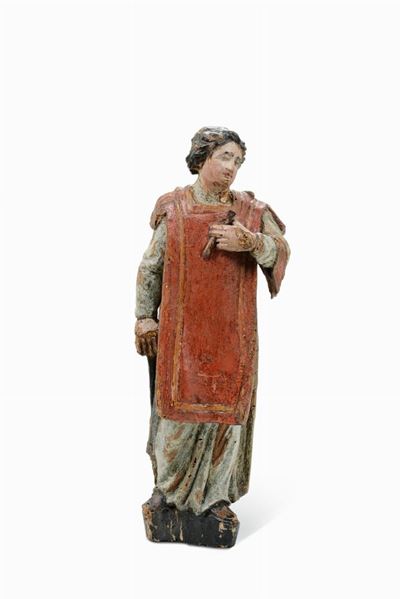 San Lorenzo in Legno Policromo. Scultore Barocco del XVII Secolo