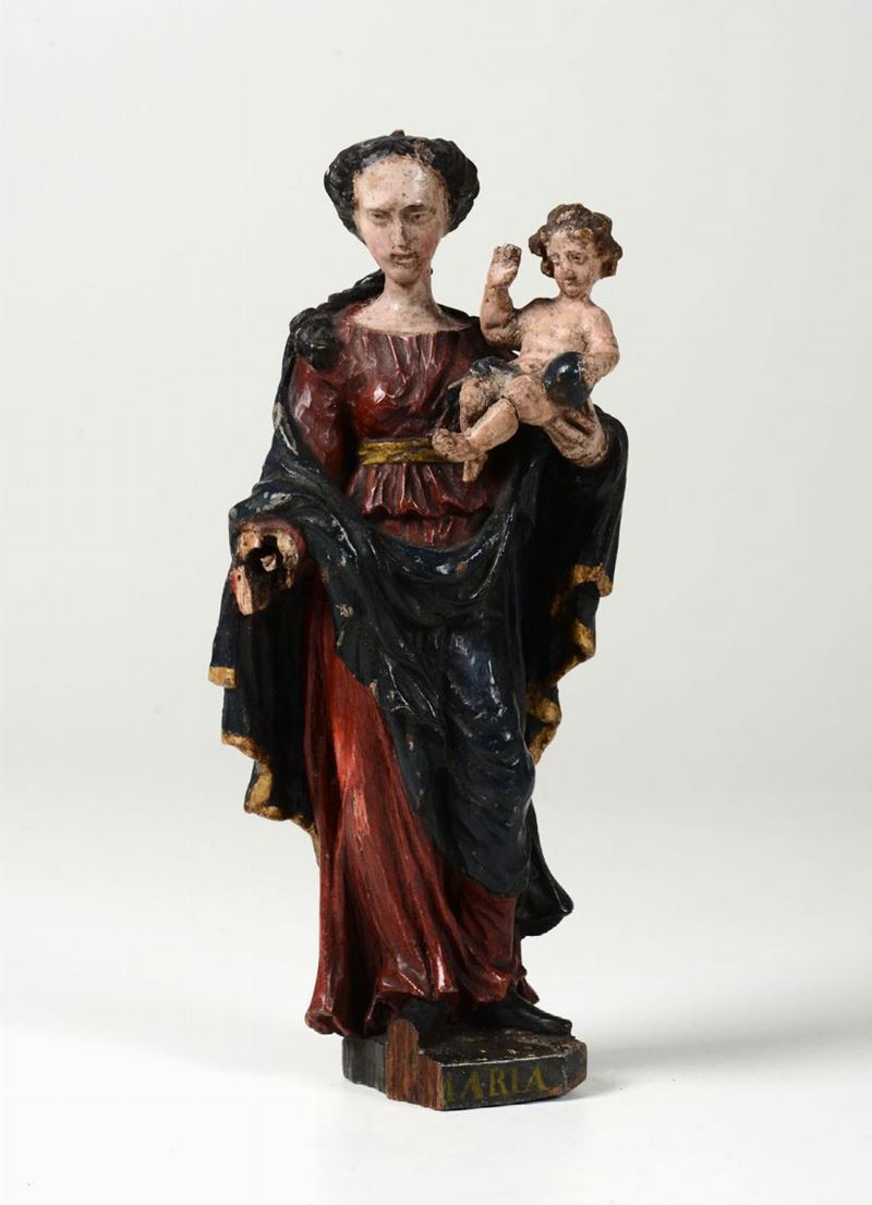 Scultura in legno Madonna con Bambino, Malines XVII-XVIII secolo  - Asta Asta a Tempo Oggetti d'Arte - IV - Cambi Casa d'Aste