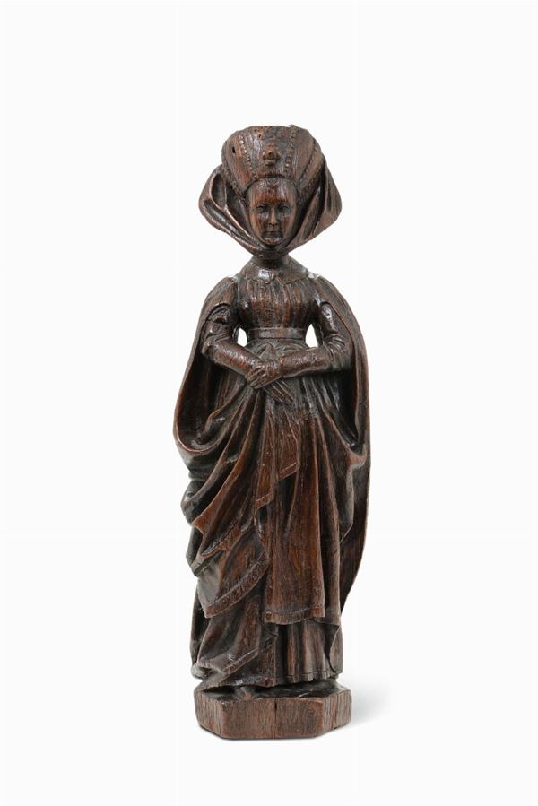 Dama fiamminga in legno. Scultore d’oltralpe del XIX secolo