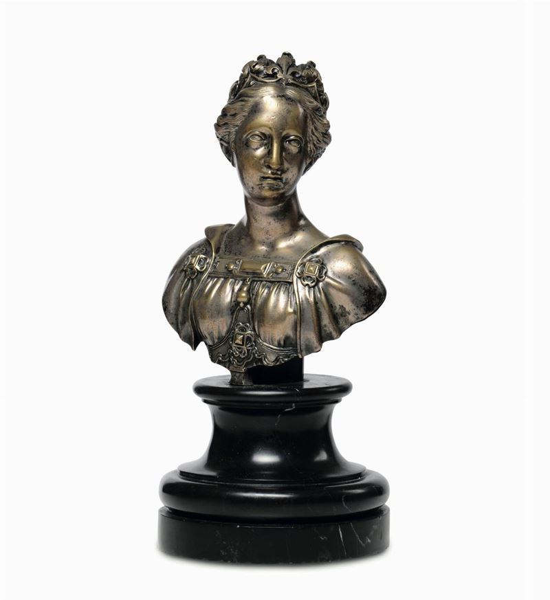 Busto allegorico della Francia in bronzo argentato, da modello di Barthélemy Prieur (1536-1611). Fonditore del XIX secolo  - Asta Antiquariato - I - Cambi Casa d'Aste