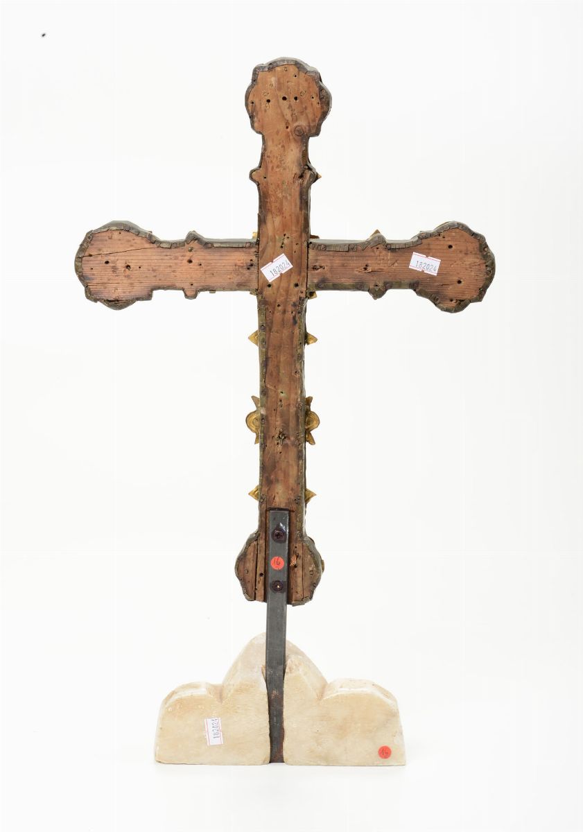 Antica Croce Astile in Rame e Bronzo Dorato, XVI Secolo