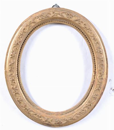 Piccola Cornice Dorata Ovale, con Decori in Stucco, Francia XVIII Secolo