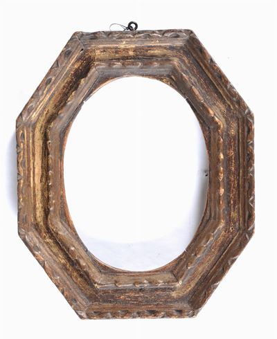 Piccola Cornice Ottagonale, Intagliata e Dorata, XVII Secolo