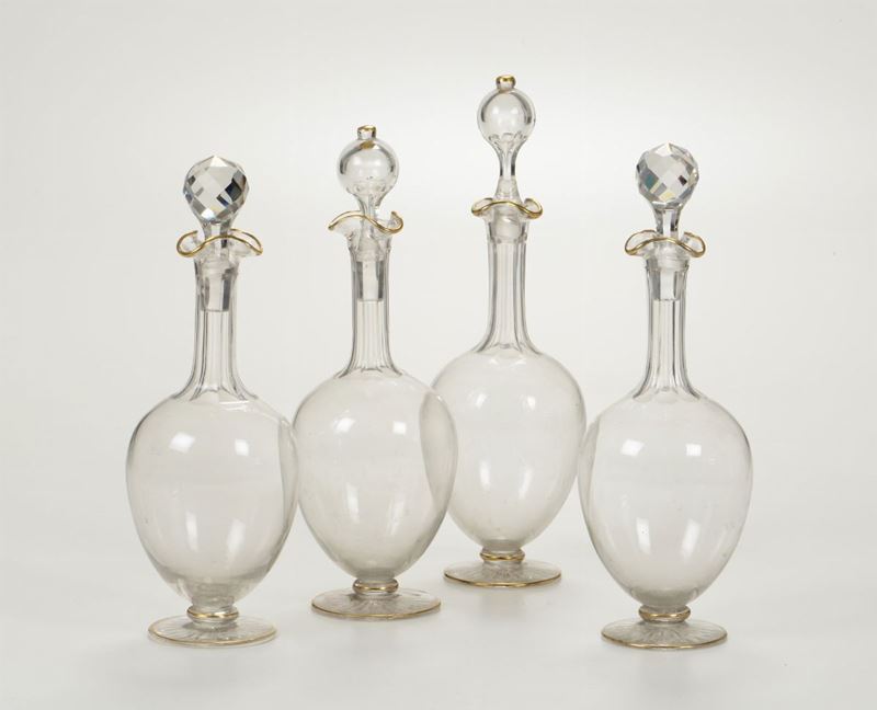 Quattro bottiglie in vetro molato con tappi, XIX-XX secolo  - Asta Asta a Tempo Oggetti d'Arte - IV - Cambi Casa d'Aste