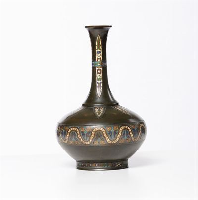 Grande Recipiente in Bronzo con Smalti Cloisonnè, Cina XX Secolo