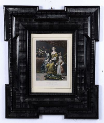 Rande Cornice Guilloche in Legno Ebanizzato, XIX Secolo