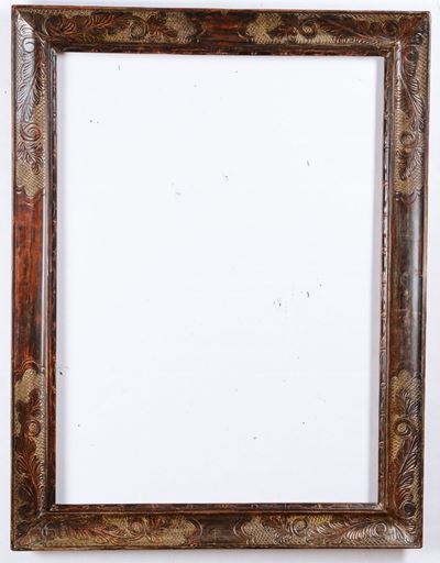 Grande Cornice Artigianale Decorata a Fogliami e Antichizzata, XX Secolo