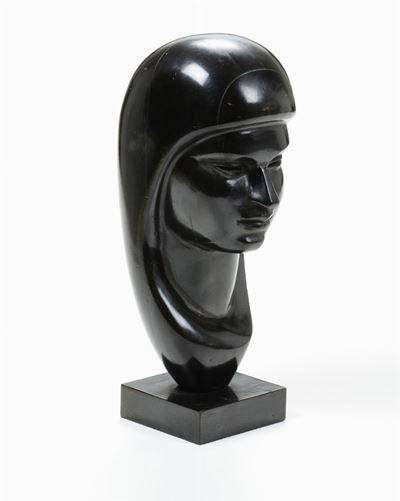 Scultura in Legno Ebanizzato Rappresentante “volto Femminile Stilizzato ”, Italia Anni'30