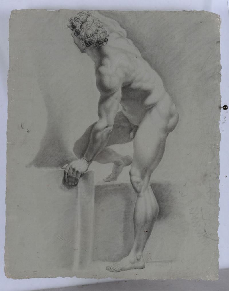 Scuola neoclassica del XIX secolo Nudo maschile di schiena  - Asta Asta a Tempo Dipinti e Disegni - I - Cambi Casa d'Aste
