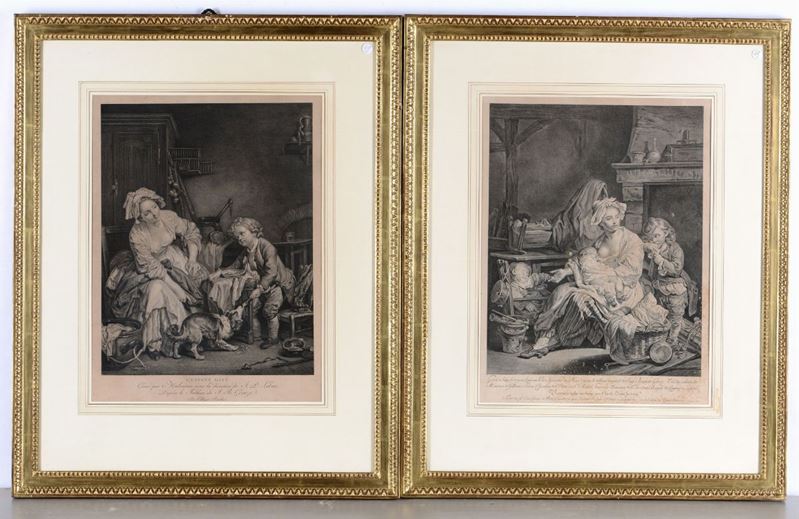 Coppia di stampe del XVIII secolo in belle cornici a foglia d'oro  - Asta Pittura - Cambi Casa d'Aste