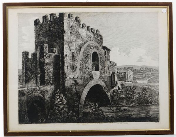 Luigi Rossini (1790-1857) Veduta del Ponte Nomentano sulla via Nomentana, Roma 1822