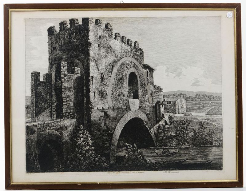 Luigi Rossini (1790-1857) Veduta del Ponte Nomentano sulla via Nomentana, Roma 1822  - Asta Asta a Tempo Stampe - II - Cambi Casa d'Aste