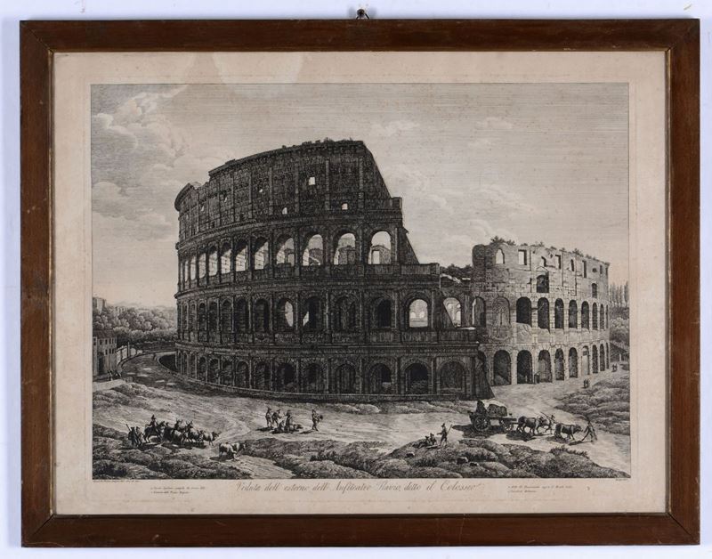 Agostino Penna (1807-1881) Veduta dell’esterno dell’Anfiteatro Flavio, detto il Colosseo, Roma 1828  - Asta Asta a Tempo Stampe - II - Cambi Casa d'Aste